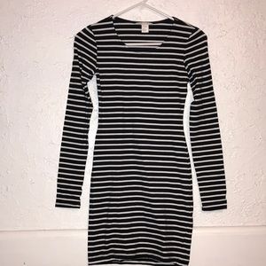 H&M black & white long sleeve striped mini dress